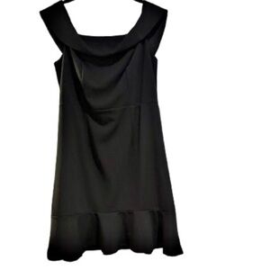 👗🥂 ABS Allen Schwartz Off‑Shoulder Ruffle Hem Dress | 18W | Black Cocktail Glam